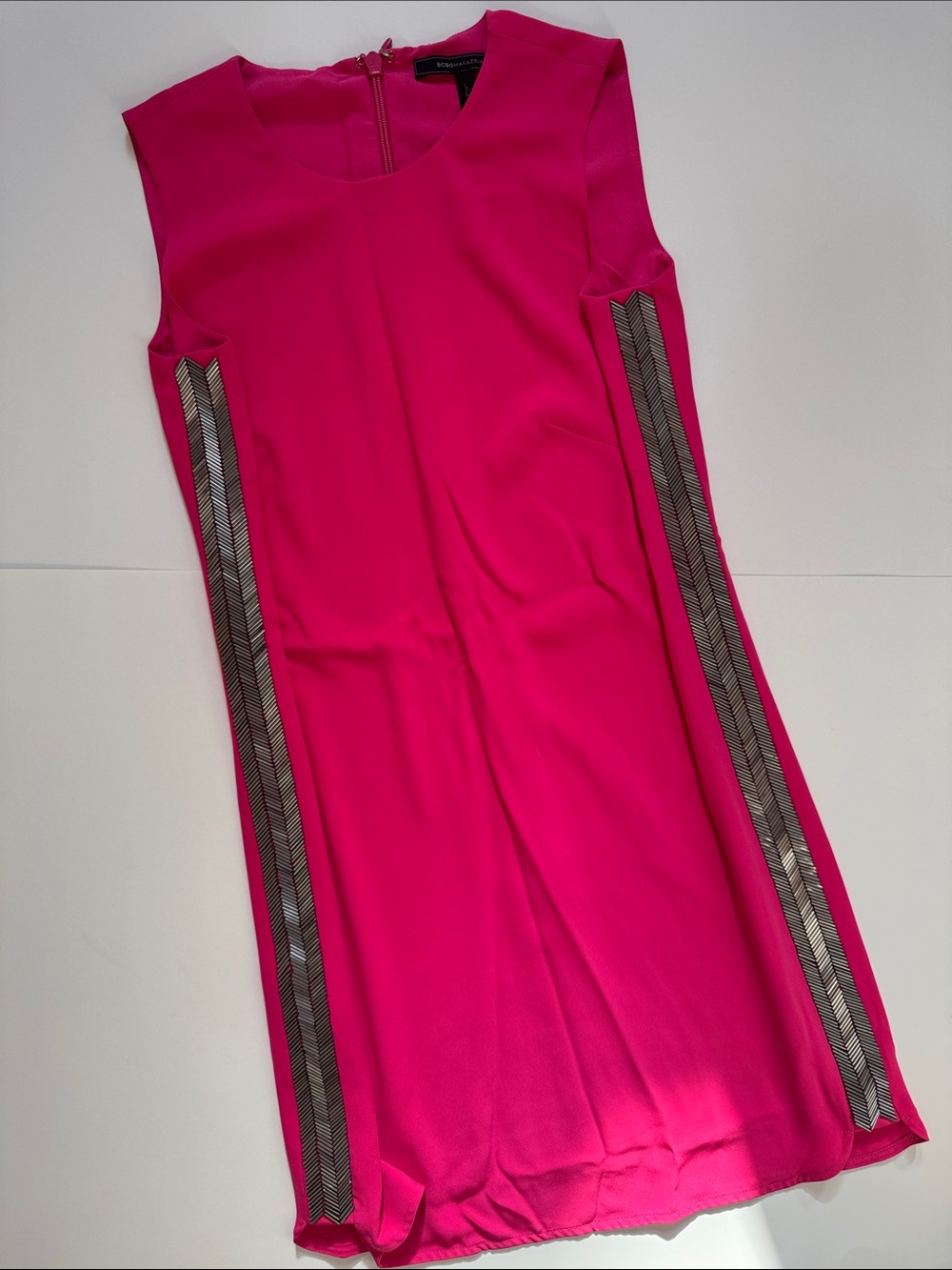 BCBGMaxAzria Sleeveless Fuchsia Shift Dress with Metallic Side Trim
